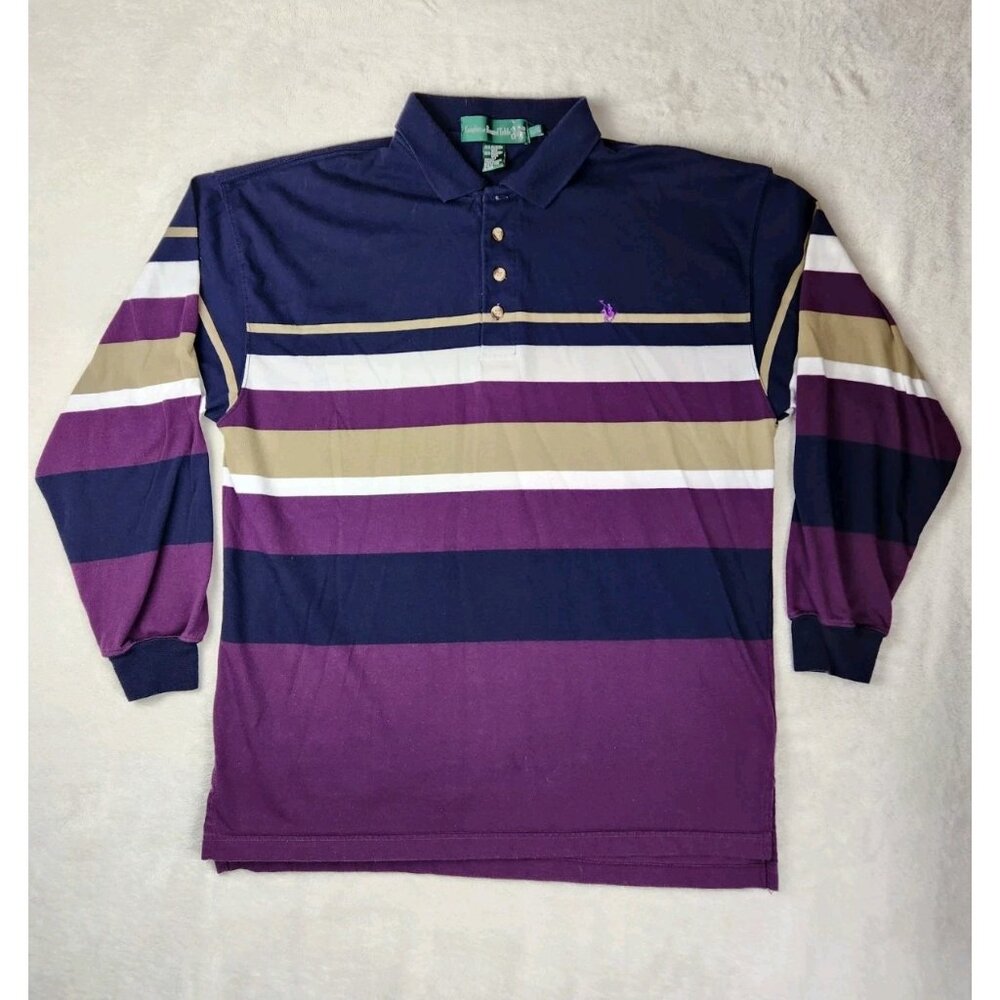 Vintage Knights of Round Table Sweatshirt Polo Large Colorful Stripes‎ Collared